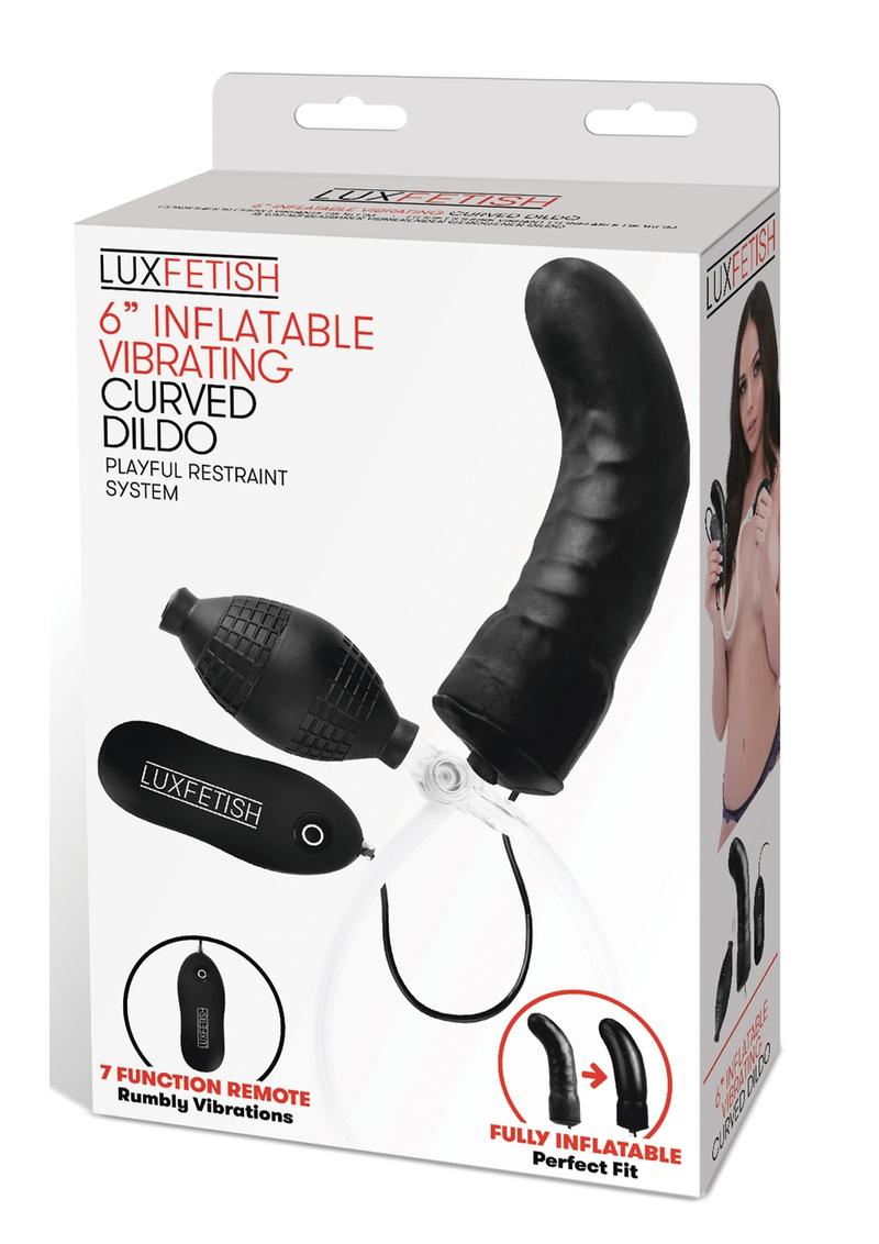 Load image into Gallery viewer, Lux Fetish Latex Inflatable Vibrating Curvd Dildo with Wired Remote Control - Black - 6in
