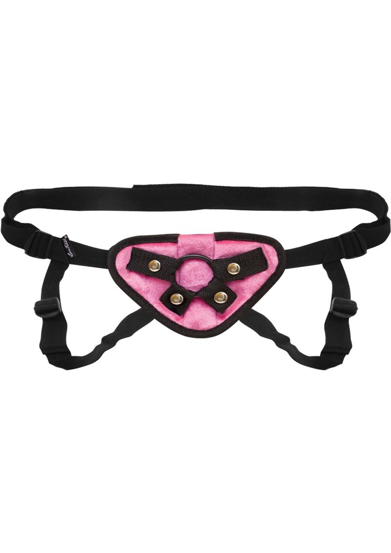 Load image into Gallery viewer, Lux Fetish Pink Velvet Strap-On Harness Adjustable - Pink
