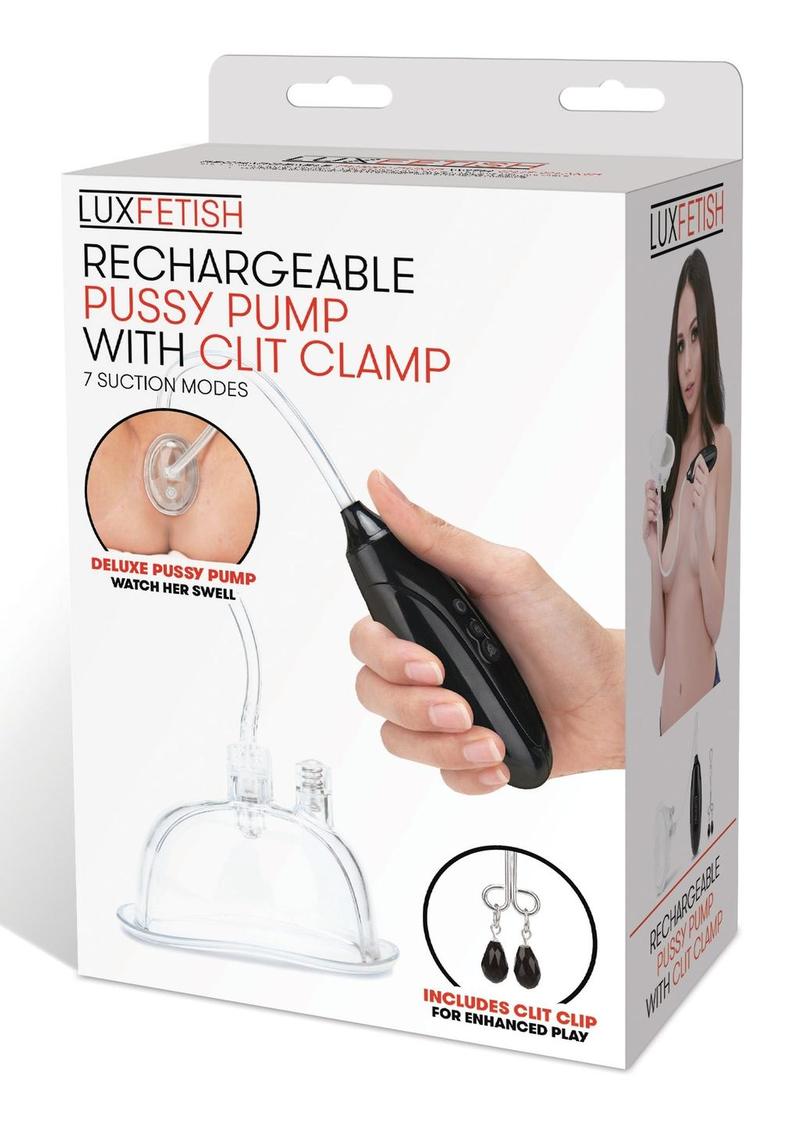 Load image into Gallery viewer, Lux Fetish Rechargeable Pussy Pump with Clit Clamp - Black
