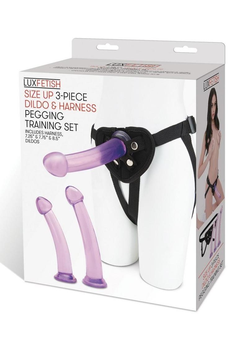 Load image into Gallery viewer, Lux Fetish Size Up Dildo and Harness Pegging Training - Purple - 3 Piece/Set
