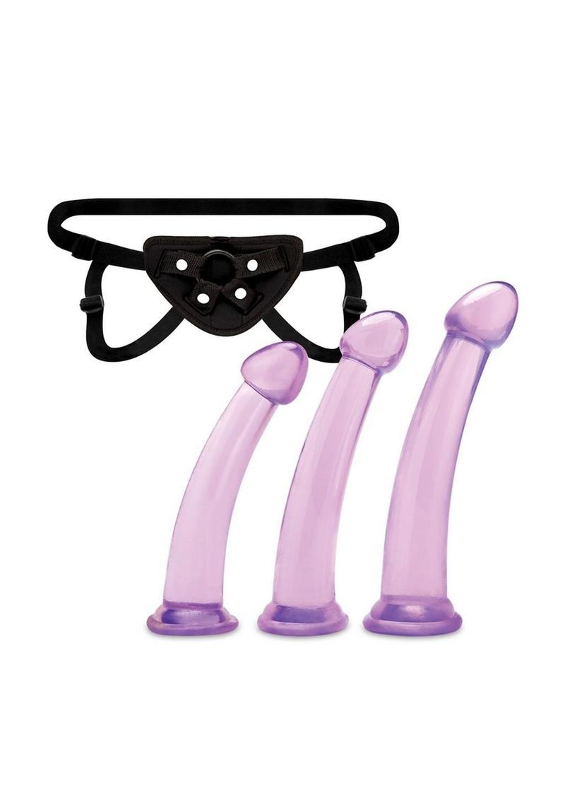 Load image into Gallery viewer, Lux Fetish Size Up Dildo and Harness Pegging Training - Purple - 3 Piece/Set
