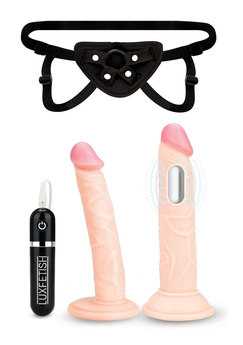 Load image into Gallery viewer, Lux Fetish Strap-On Pegging Set with Remote Control - Vanilla - 3 Piece Set
