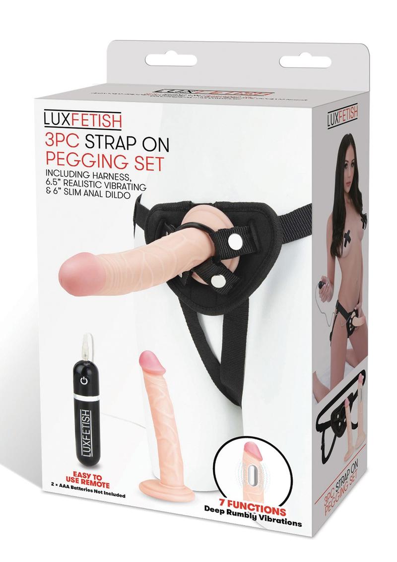 Load image into Gallery viewer, Lux Fetish Strap-On Pegging Set with Remote Control - Vanilla - 3 Piece Set
