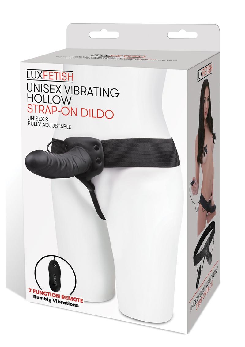 Load image into Gallery viewer, Lux Fetish Unisex Vibrating Hollow Strap-On Dildo with Wired Remote Control - Black - 9in
