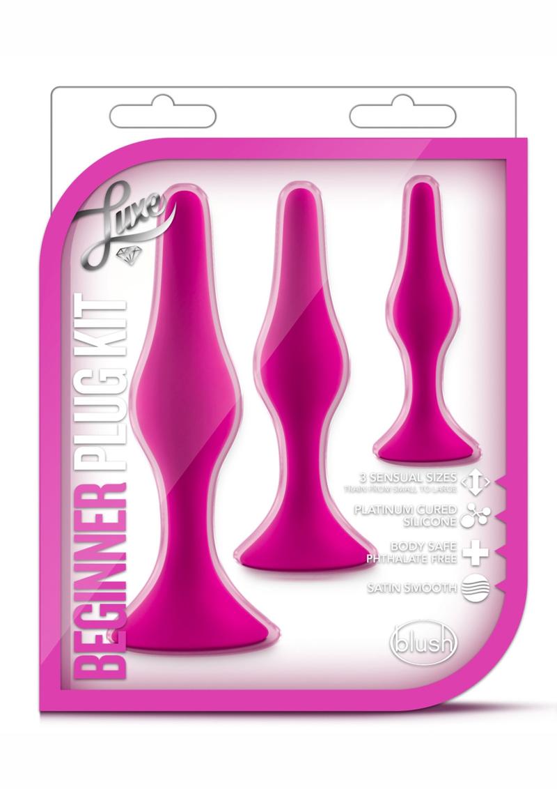 Load image into Gallery viewer, Luxe Beginner Plug Kit Silicone Butt Plugs 3 Sizes - Pink
