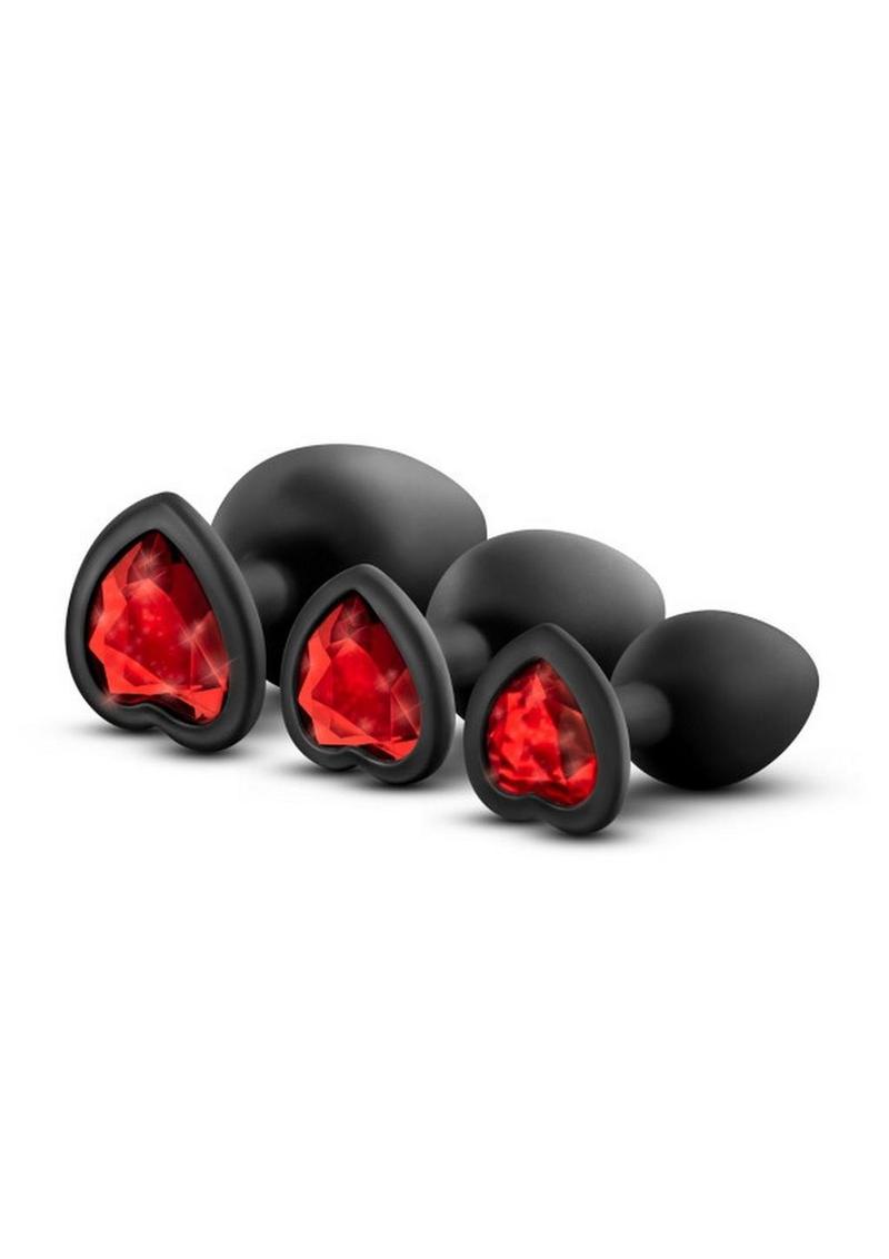 Load image into Gallery viewer, Luxe Bling Butt Plugs Silicone Training Kit with Red Gems (3 Size Kit
