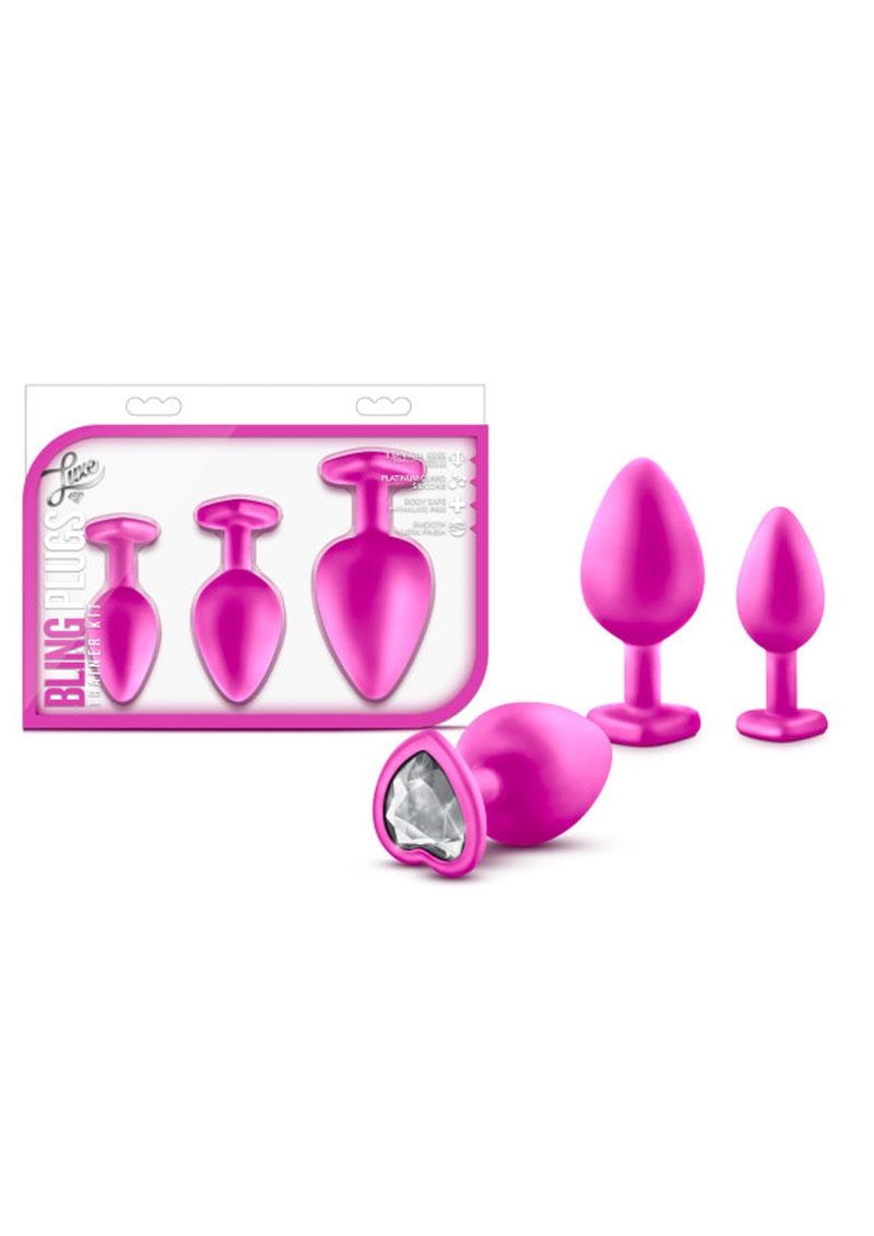 Load image into Gallery viewer, Luxe Bling Plugs Silicone Training Kit with White Gems (3 Size Kit - Pink
