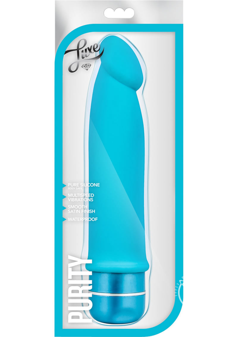 Load image into Gallery viewer, Luxe Purity Vibrating Silicone Dildo - Blue - 7.5in
