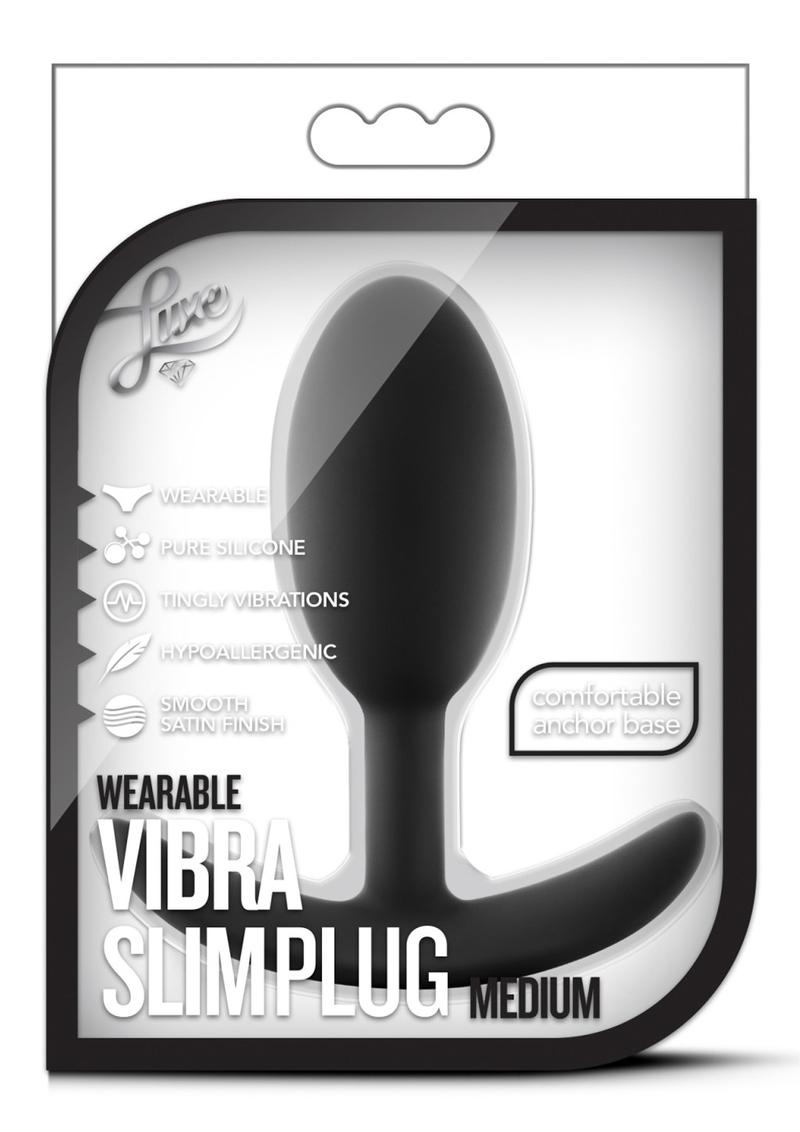 Load image into Gallery viewer, Luxe Wearable Vibra Slim Plug Silicone Butt Plug - Black - Medium

