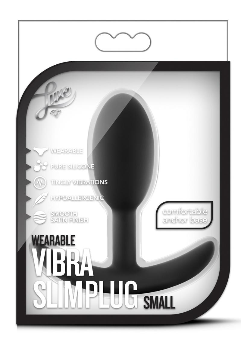 Load image into Gallery viewer, Luxe Wearable Vibra Slim Plug Silicone Butt Plug - Black - Small
