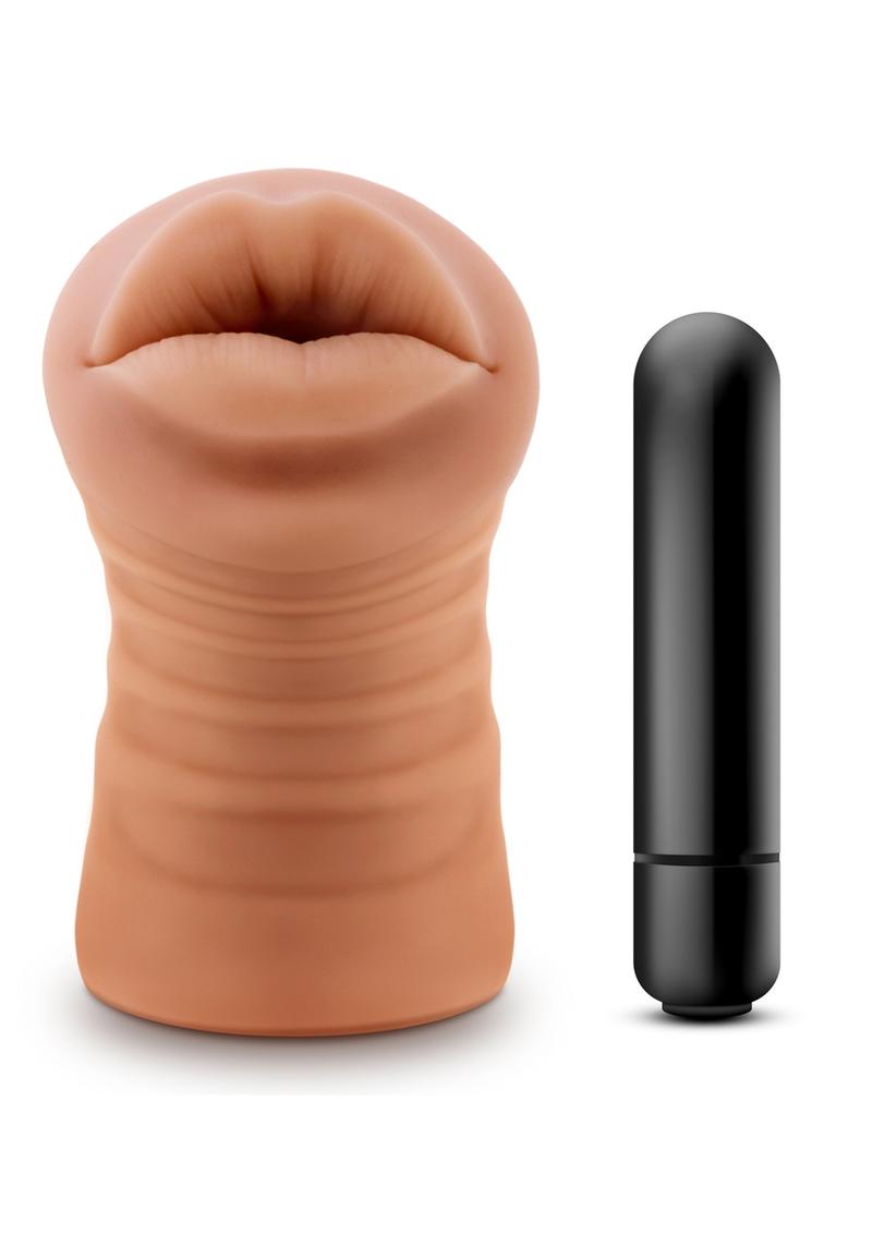 Load image into Gallery viewer, M For Men Isabella Vibrating Masturbator with Bullet - Mouth - Brown/Caramel
