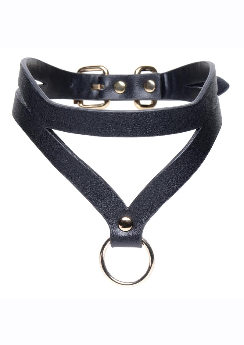 Load image into Gallery viewer, Master Series Bondage Baddie Collar with O-Ring - Black/Gold
