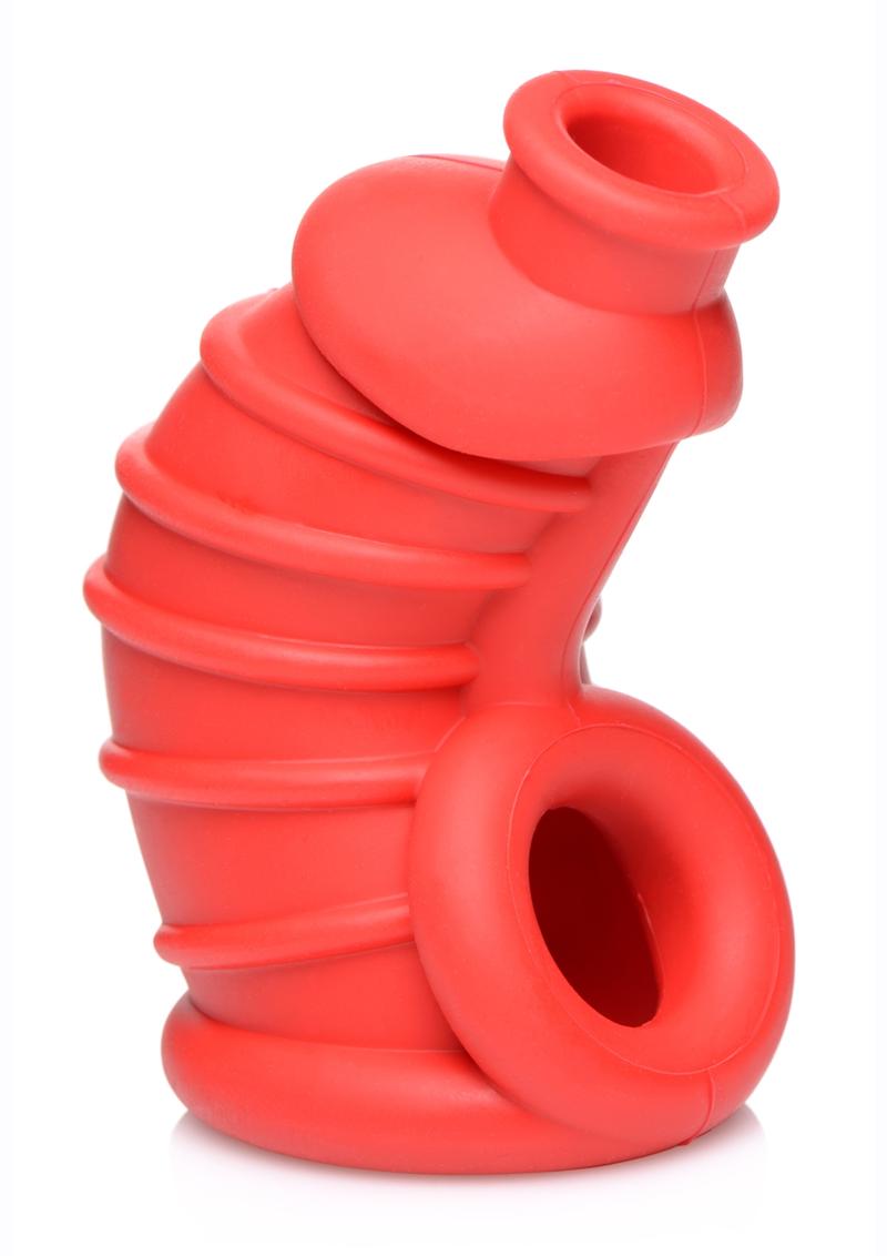 Load image into Gallery viewer, Master Series Crimson Chamber Silicone Chastity Cage - Red
