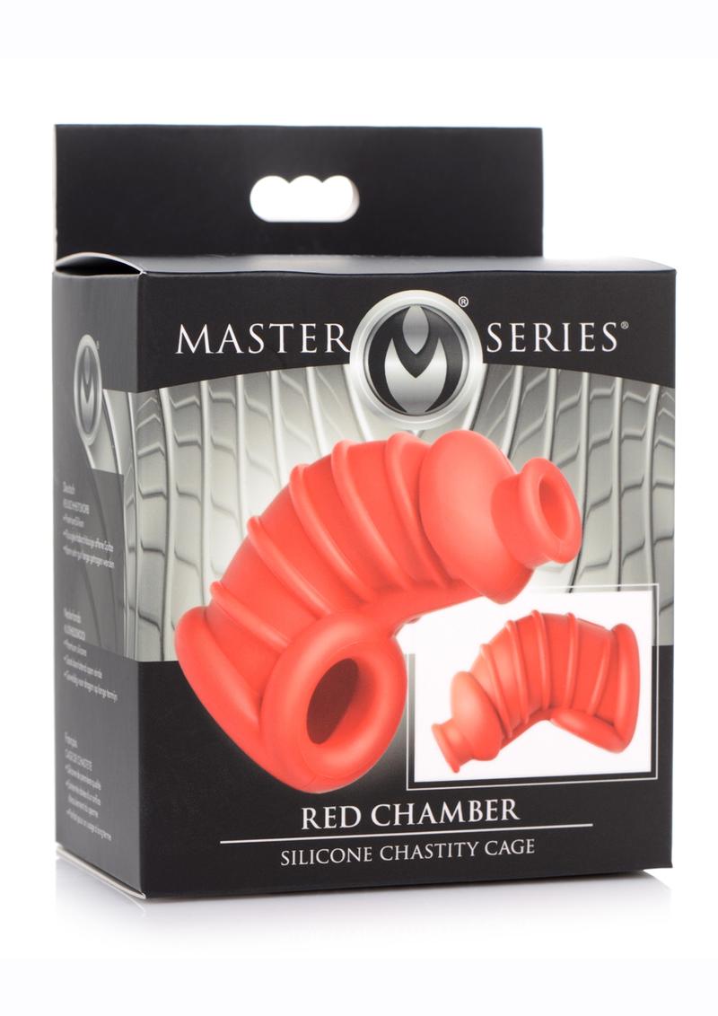 Load image into Gallery viewer, Master Series Crimson Chamber Silicone Chastity Cage - Red
