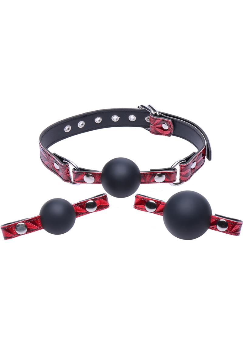 Load image into Gallery viewer, Master Series - Crimson Tied Triad Interchangeable Silicone Ball Gag - Black/Red
