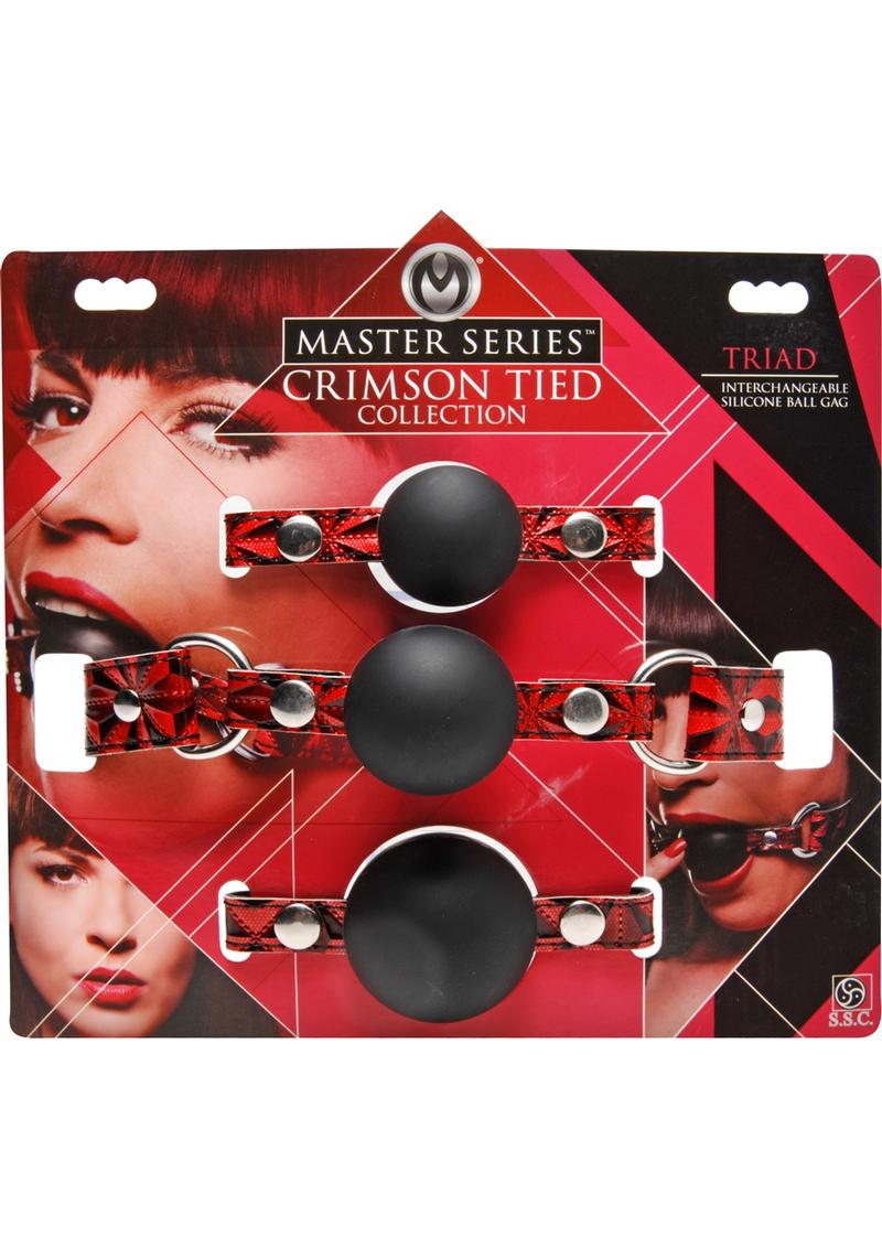 Load image into Gallery viewer, Master Series - Crimson Tied Triad Interchangeable Silicone Ball Gag - Black/Red
