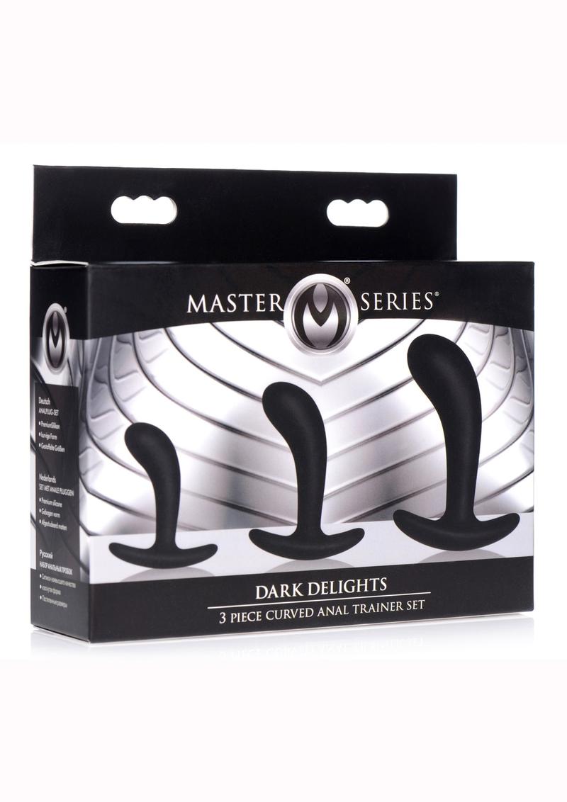 Load image into Gallery viewer, Master Series Dark Delights Curved Silicone Anal Trainer - Black - 3 Piece/Set
