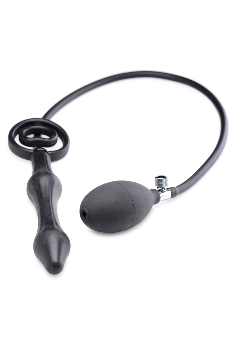 Load image into Gallery viewer, Master Series Devil&#39;s Rattle Inflatable Silicone Plug with Cock Ring - Black
