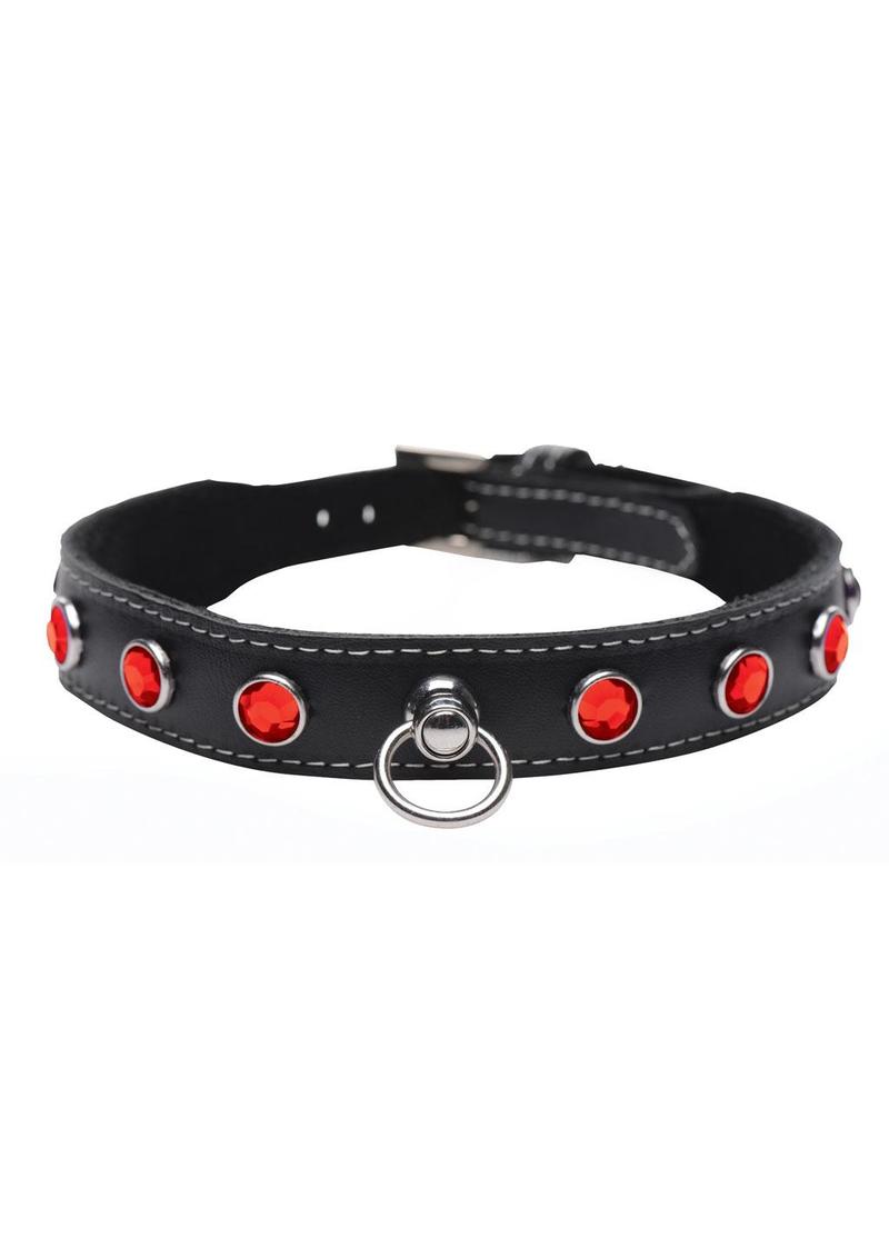 Load image into Gallery viewer, Master Series Fierce Vixen Leather Collar with Rhinestones - Black/Red
