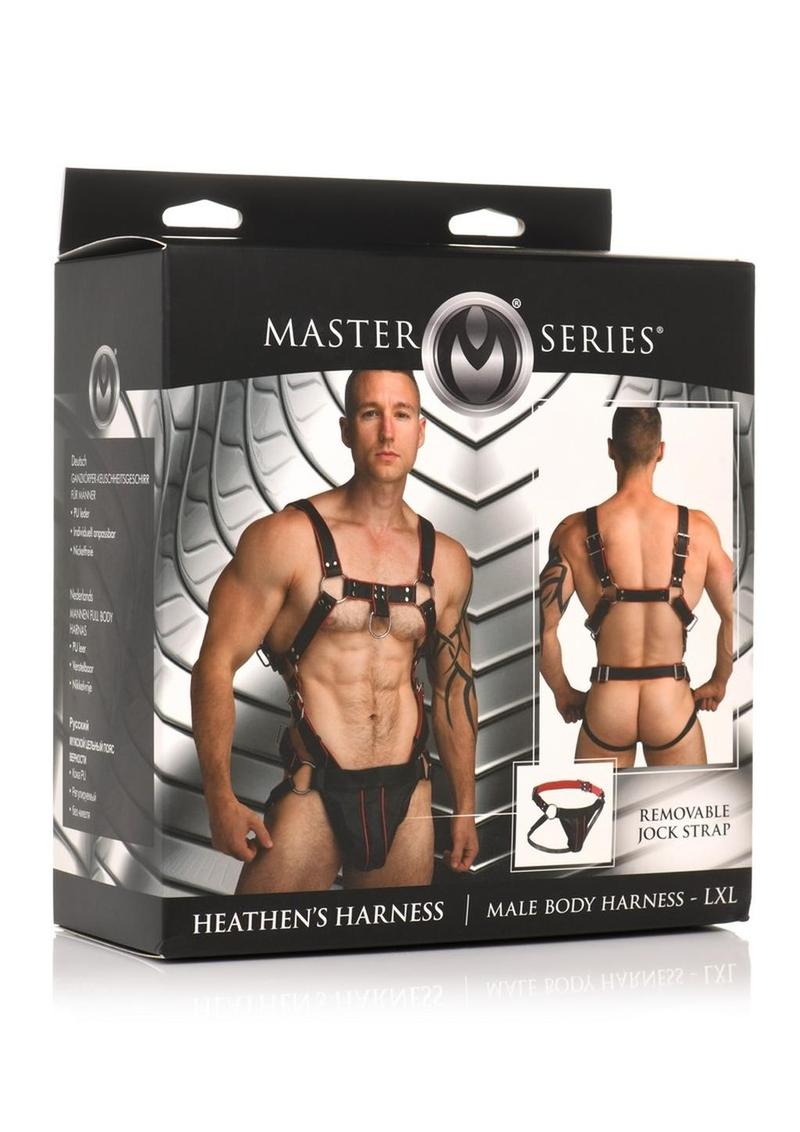 Load image into Gallery viewer, Master Series Heather's Harness Male Body Harness - Black/Red - Large/XLarge

