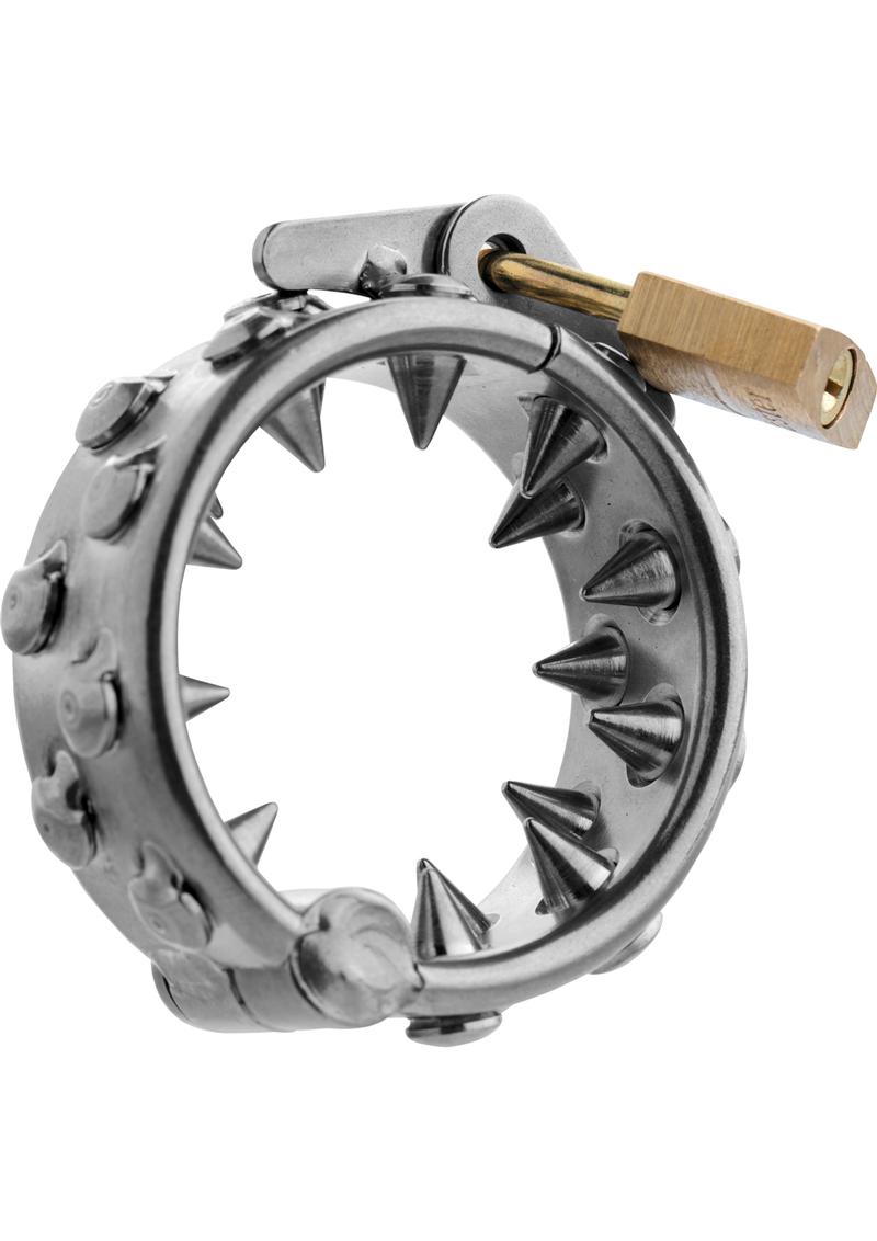 Load image into Gallery viewer, Master Series Impaler Locking CBT Ring with Spikes - Silver
