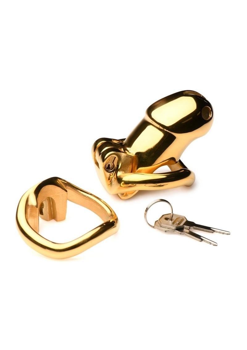 Load image into Gallery viewer, Master Series Midas 18k Gold-Plated Locking Chastity Cage
