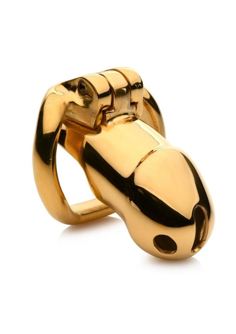 Load image into Gallery viewer, Master Series Midas 18k Gold-Plated Locking Chastity Cage - Gold
