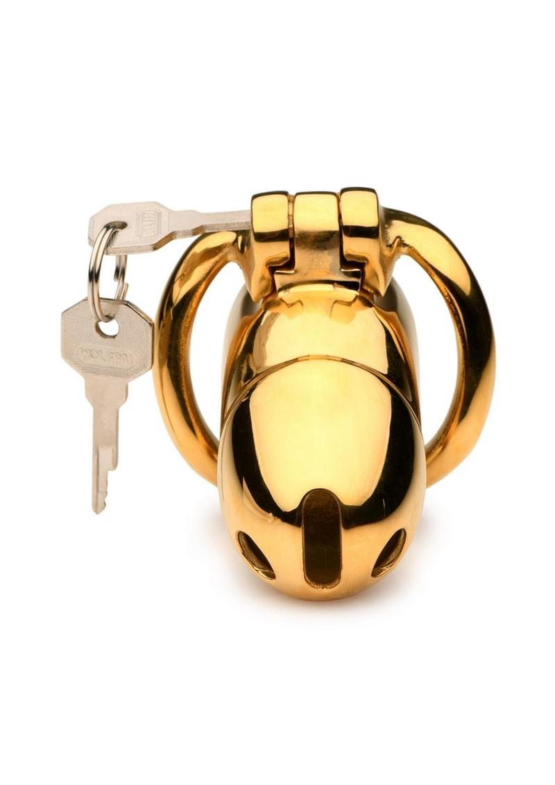 Load image into Gallery viewer, Master Series Midas 18k Gold-Plated Locking Chastity Cage
