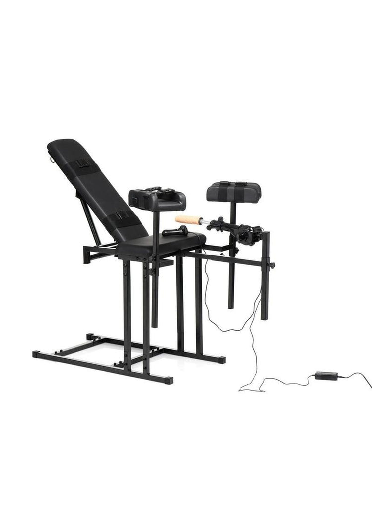 Master Series Obedience Chair with Sex Machine - Black