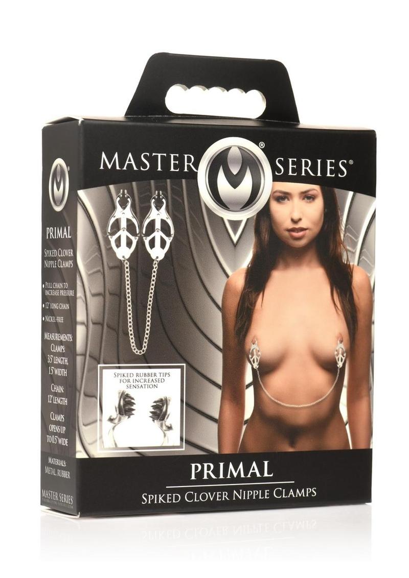 Load image into Gallery viewer, Master Series Primal Spiked Clover Nipple Clamps - Metal/Silver
