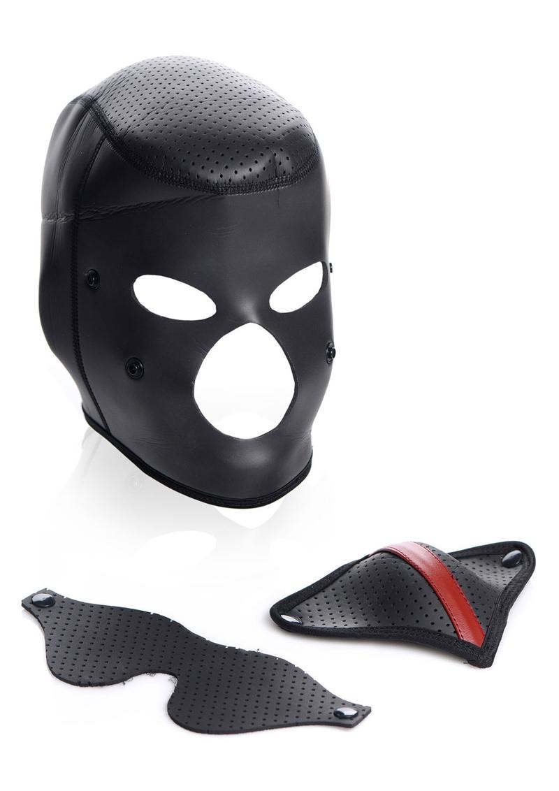 Load image into Gallery viewer, Master Series Scorpion Hood with Removable Blindfold and Face Mask - Black/Red
