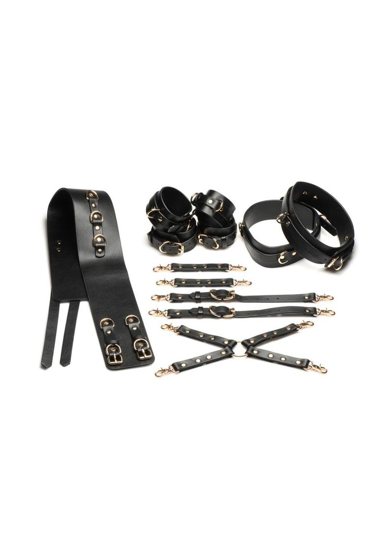 Load image into Gallery viewer, Master Series Tied Temptress Thigh Harness with Hog Tie Connector - Black/Gold
