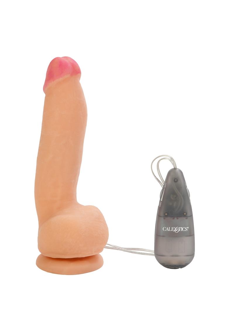 Load image into Gallery viewer, Max Vibrating Cock and Balls Dildo with Balls and Remote Control - Ivory/Vanilla - 6.75in
