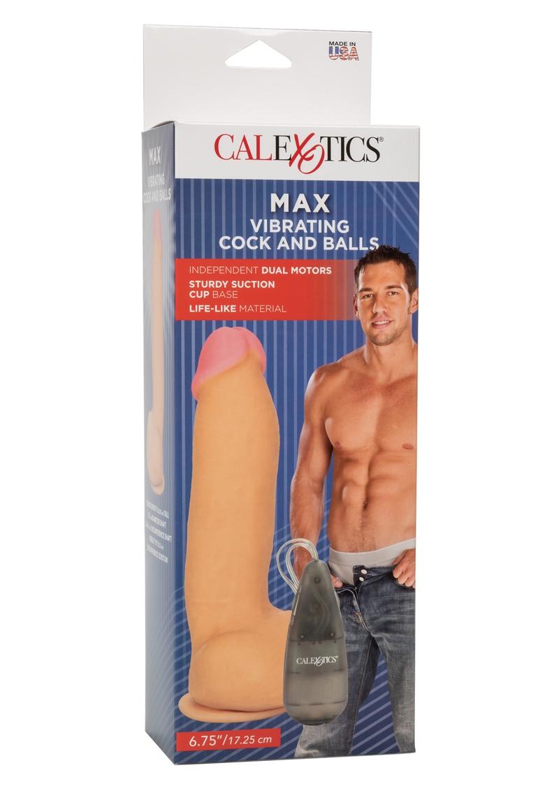 Load image into Gallery viewer, Max Vibrating Cock and Balls Dildo with Balls and Remote Control - Ivory/Vanilla - 6.75in
