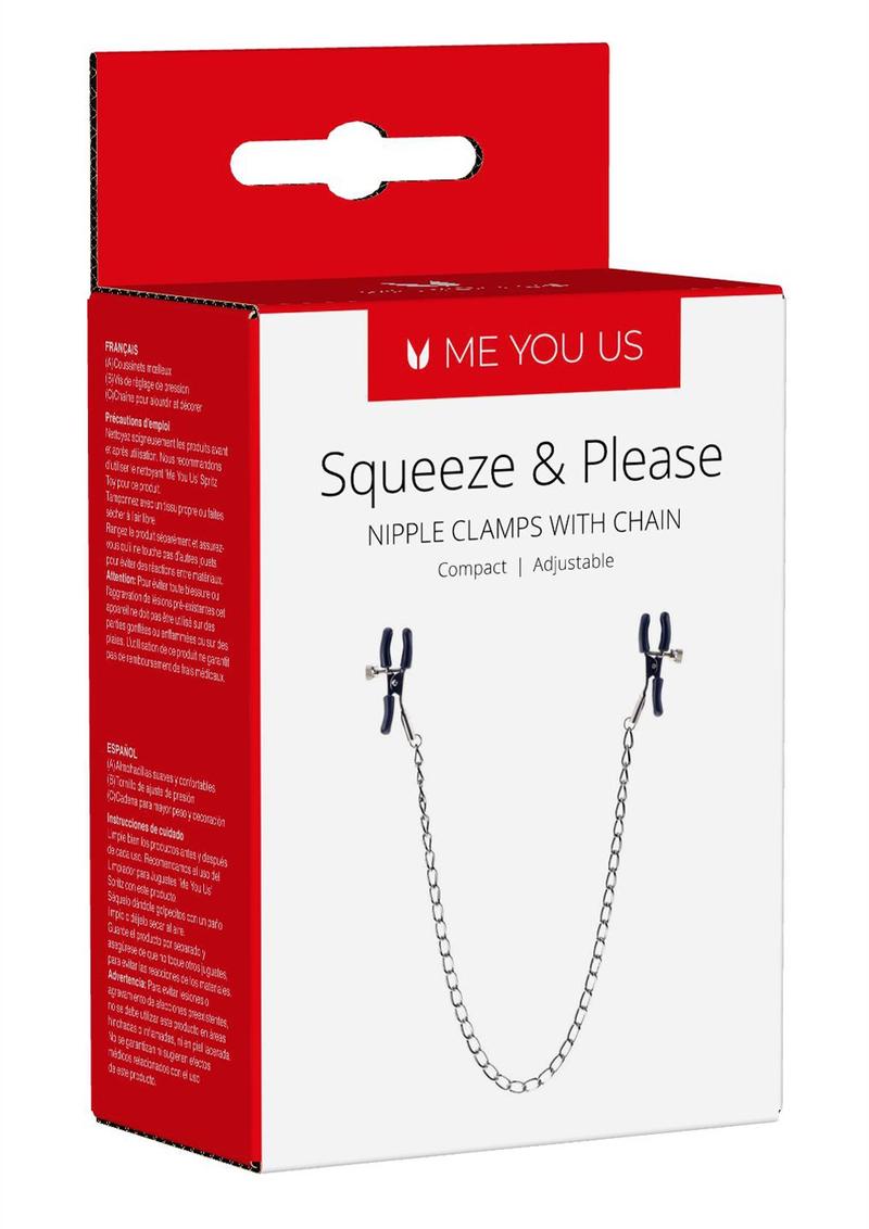 Load image into Gallery viewer, ME YOU US Squeeze and Please Adjustable Nipple Clamps with Chain - Metal/Silver
