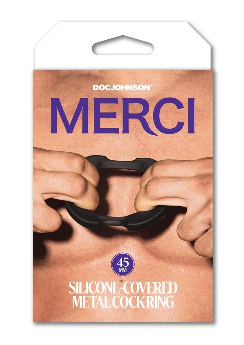 Load image into Gallery viewer, Merci Silicone Covered Metal Cock Ring - Black/Metal - 45mm
