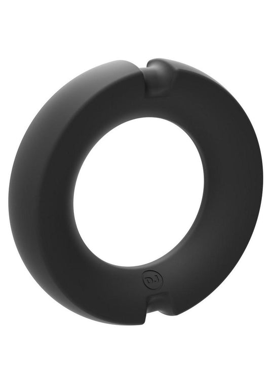 Merci Silicone Covered Metal Cock Ring - Black/Metal - 50mm