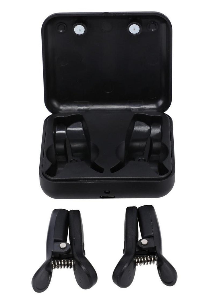 Merci Vibro Grippers Wireless Vibrating Nipple Clamps with Rechargeable Case - Black