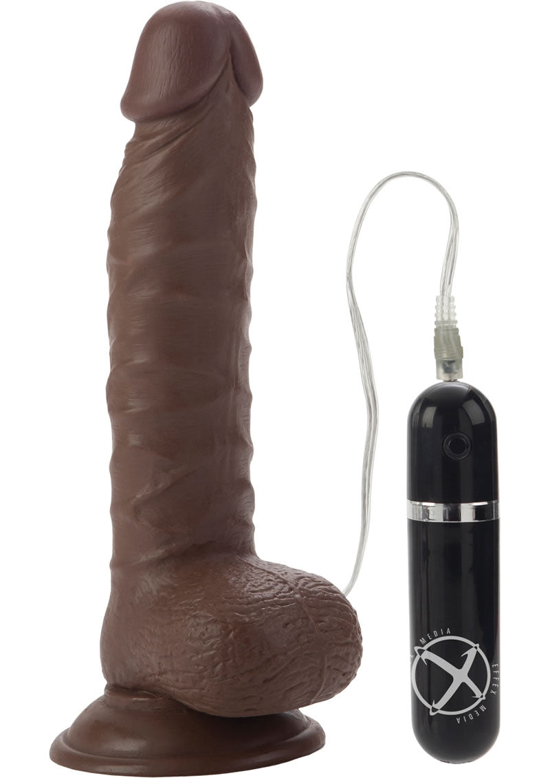 Load image into Gallery viewer, Mr Just Right Vibrating Dildo with Bullet - Chocolate - 6.25in
