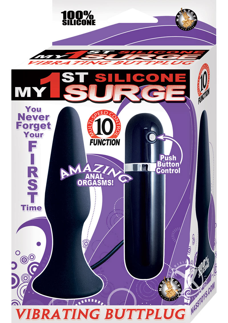 Load image into Gallery viewer, My First Silicone Surge Vibrating Butt Plug - Black
