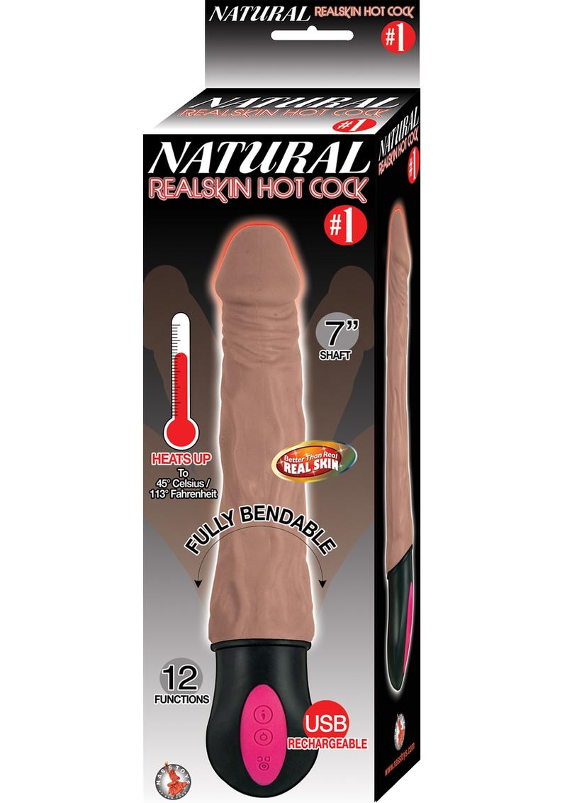 Load image into Gallery viewer, Natural Realskin Hot Cock 1 Rechargeable Warming Dildo - Chocolate - 7in

