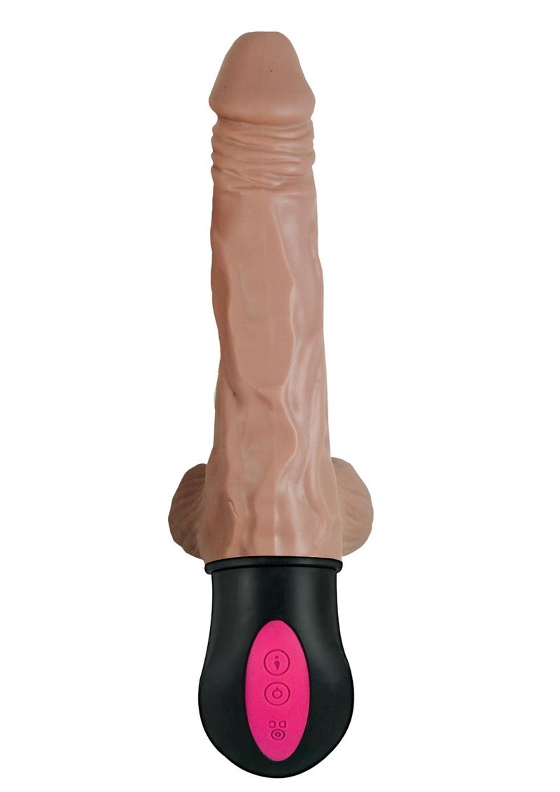 Load image into Gallery viewer, Natural Realskin Hot Cock 2 Rechargeable Warming Dildo with Balls - Chocolate - 6.5in

