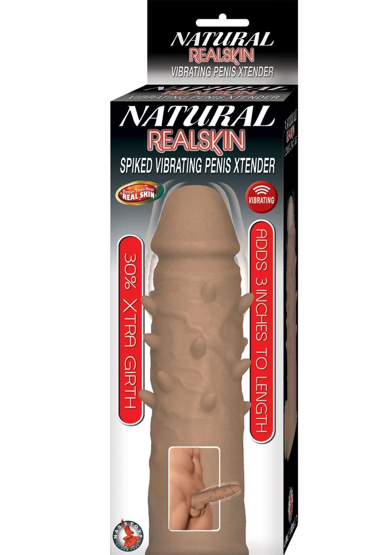 Load image into Gallery viewer, Natural Realskin Spiked Vibrating Penis Xtender - Brown
