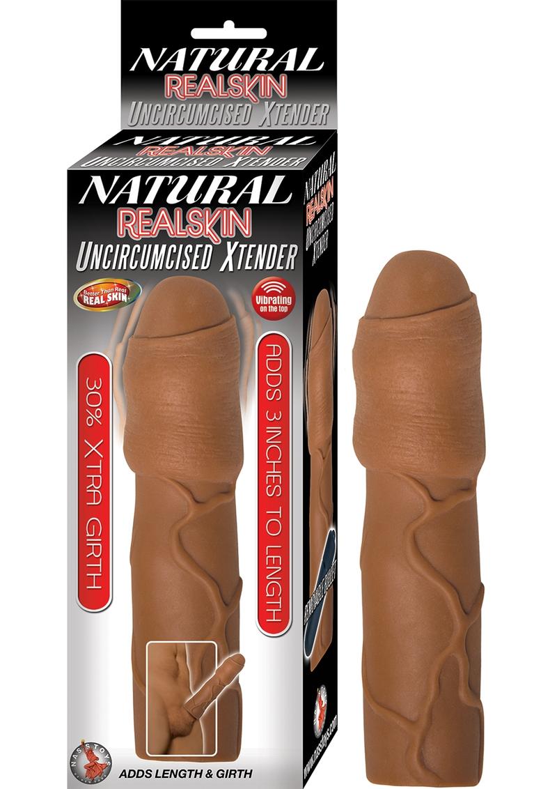Load image into Gallery viewer, Natural Realskin Uncircumcised Xtender Vibrating Sleeve - Chocolate
