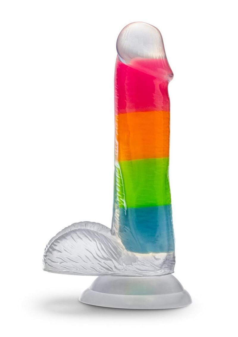 Load image into Gallery viewer, Neo Elite Glow In The Dark Silicone Rainbow Rave Dildo - Glow In The Dark/Multicolor - 6.5in
