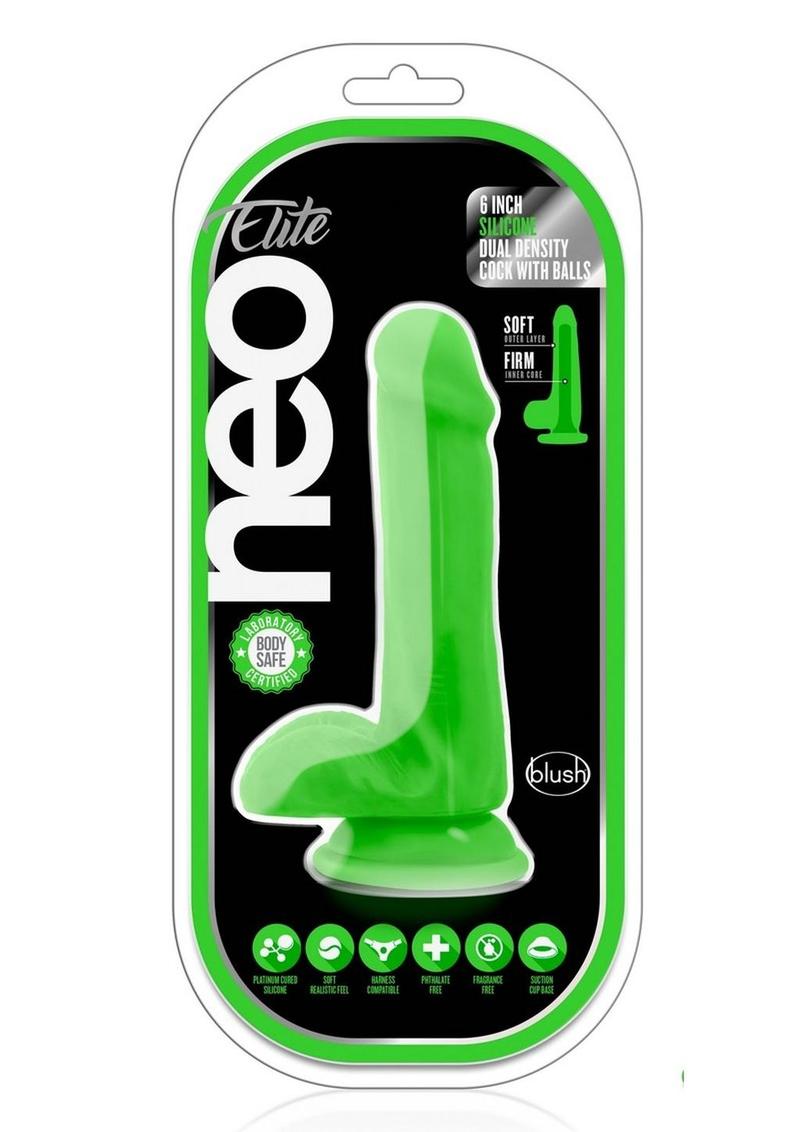 Load image into Gallery viewer, Neo Elite Silicone Dual Density Dildo with Balls - Green/Neon Green - 6in
