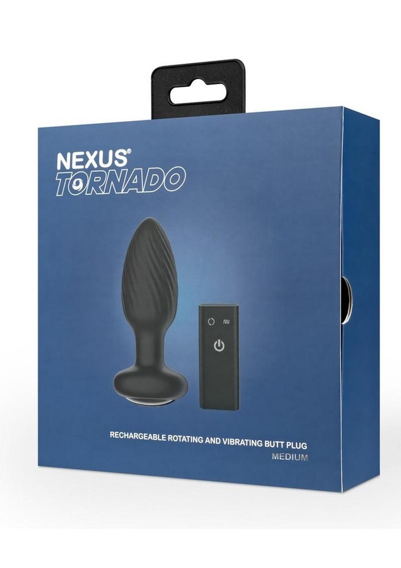 Load image into Gallery viewer, Nexus Tornado Rechargeable Silicone Rotating Butt Plug with Remote - Black - Medium
