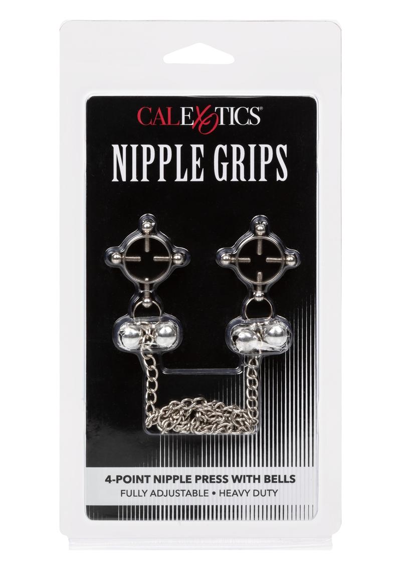 Load image into Gallery viewer, Nipple Grips 4-Point Nipple Press with Bells - Silver
