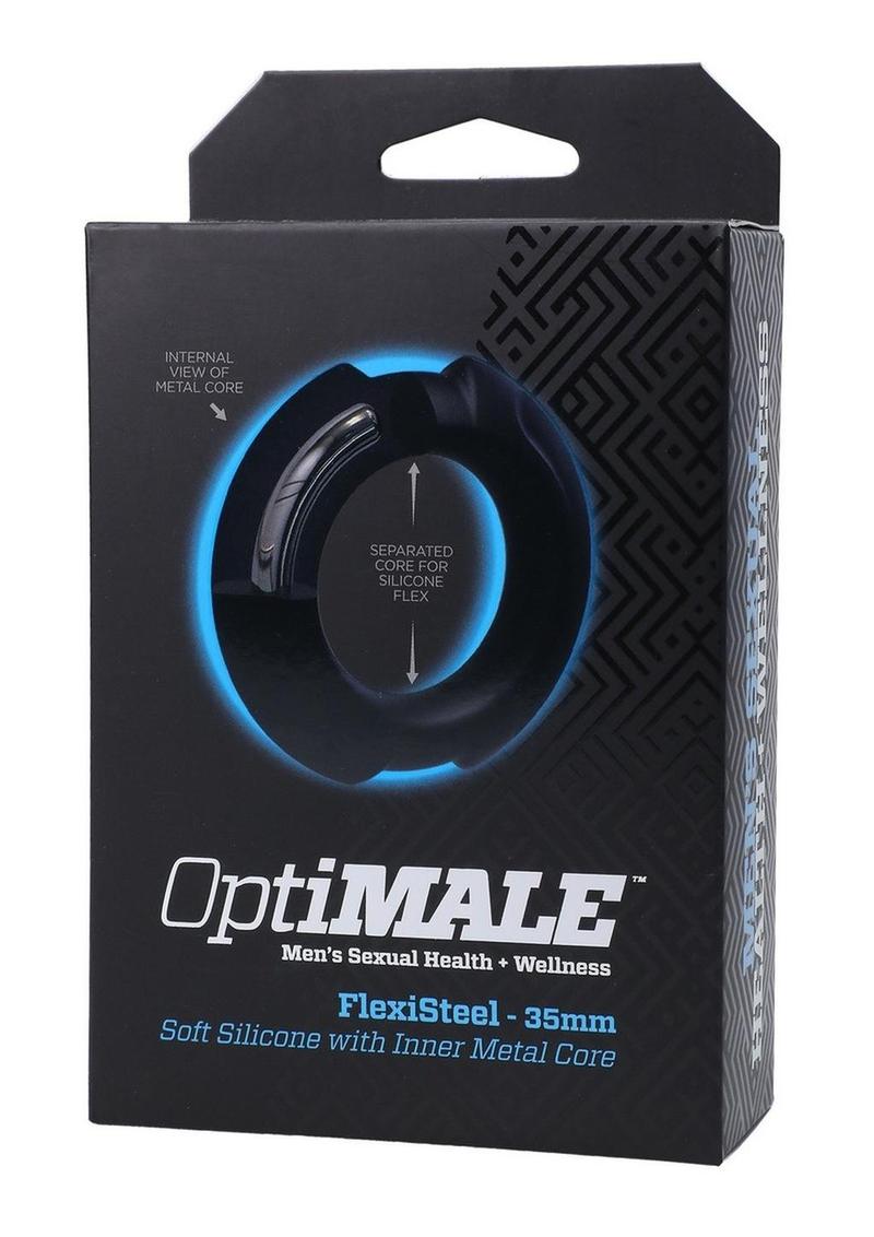 Load image into Gallery viewer, Optimale Flexisteel Soft Silicone with Inner Metal Core Cock Ring - Black - 35mm
