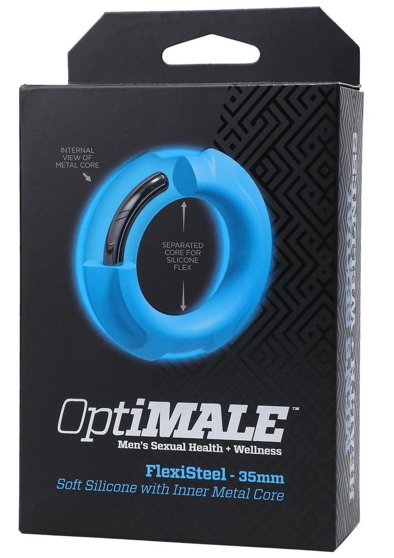 Load image into Gallery viewer, Optimale Flexisteel Soft Silicone with Inner Metal Core Cock Ring - Blue - 35mm
